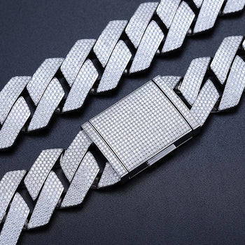 Collier/bracelet en argent sterling avec maillons cubains et moissanite de 27 mm