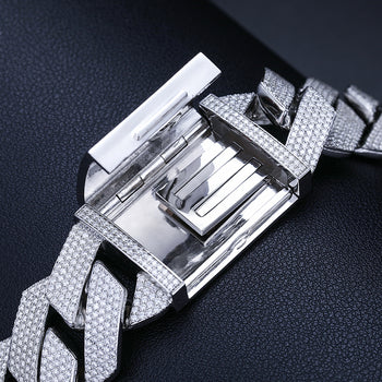 Collier/bracelet en argent sterling avec maillons cubains et moissanite de 27 mm