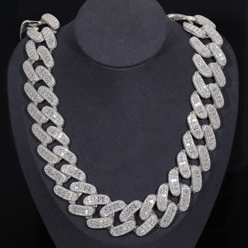 28MM 2 ROW MOISSANITE BAGUETTE CUBAN LINK NECKLACE/BRACELET IN STERLING SILVER