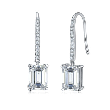 2CT MOISSANITE EMERALD CUT DROP EARRINGS IN STERLING SILVER