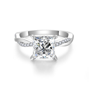 2CT TWISTED SHANK MOISSANITE PRINCESS CUT IN STERLING SILVER