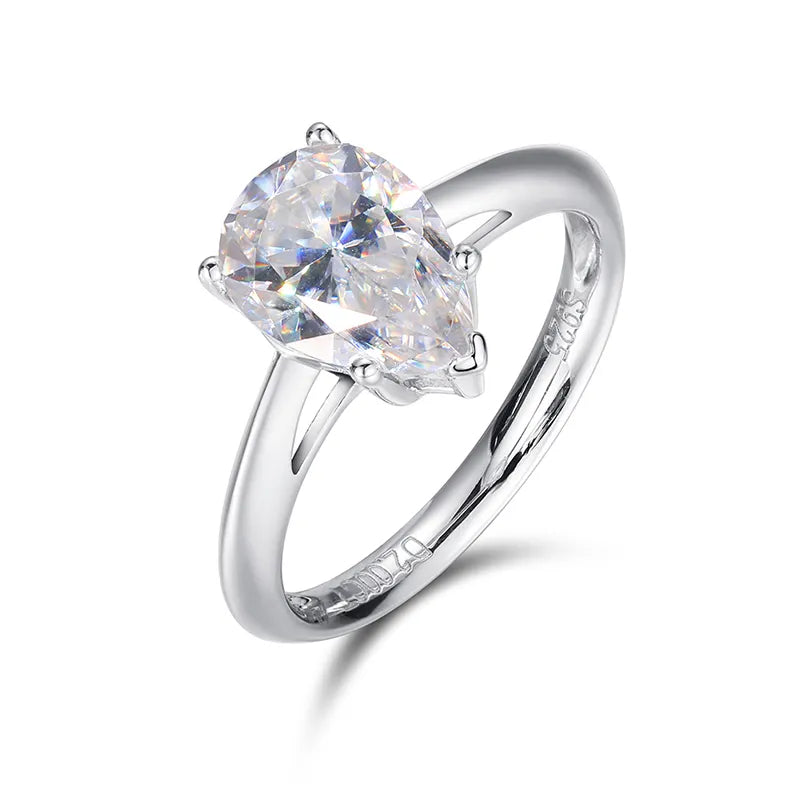 2CT PEAR CUT MOISSANITE DIAMOND SOLITAIRE RING FOR WOMEN IN STERLING SILVER