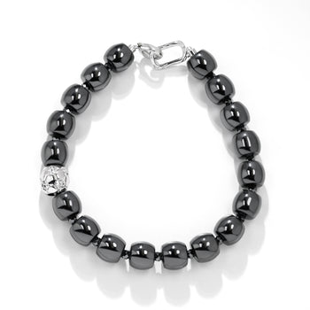 18K WHITE GOLD PLATED MOISSANITE BLACK BEADS BRACELET IN STERLING SILVER