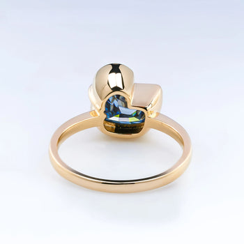 BLUE MOISSANITE DUCK CUT ENGAGEMENT RING IN SOLID GOLD