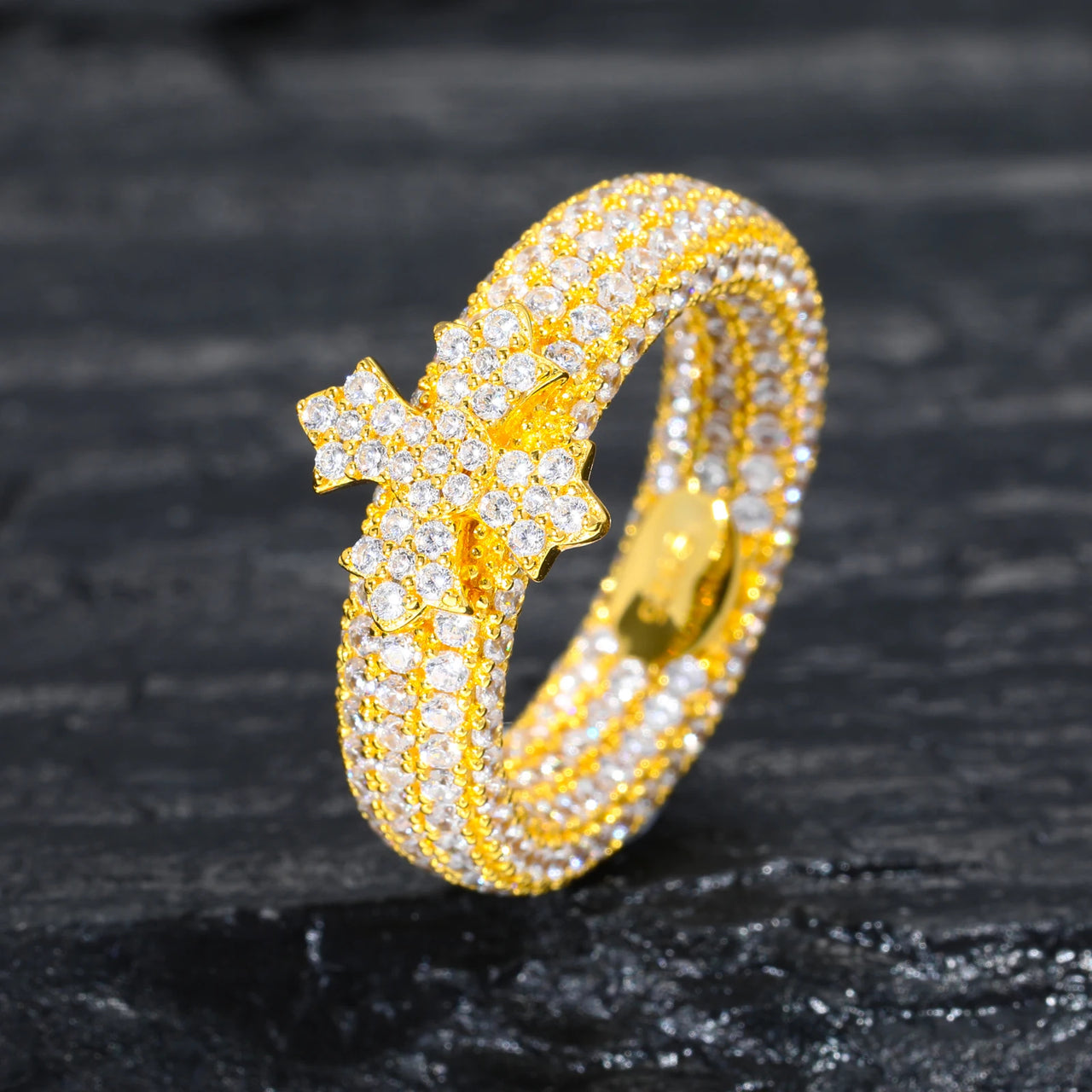 SOVEREIGN CROSS PAVÉ MOISSANITE ETERNITY RING IN STERLING SILVER