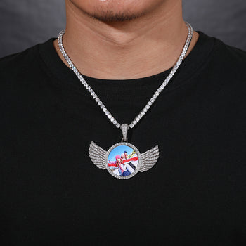 3.5CT MOISSANITE WING CUSTOM PHOTO PENDANT NECKLACE IN STERLING SILVER