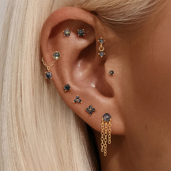 BLACK QUARTZ EAR STUDS IN STERLING SILVER