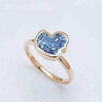 BLUE MOISSANITE DUCK CUT ENGAGEMENT RING IN SOLID GOLD