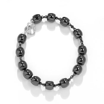 18K WHITE GOLD PLATED MOISSANITE BLACK BEADS BRACELET IN STERLING SILVER