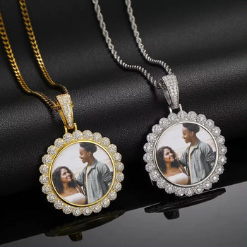 40MM FLOWER MOISSANITE PHOTO PENDANT IN STERLING SILVER - IVORY & EBONY