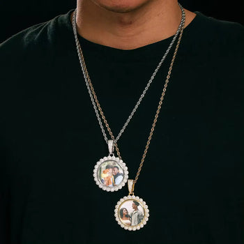 40MM FLOWER MOISSANITE PHOTO PENDANT IN STERLING SILVER - IVORY & EBONY