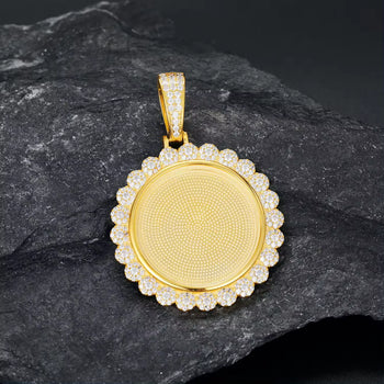 40MM FLOWER MOISSANITE PHOTO PENDANT IN STERLING SILVER - IVORY & EBONY