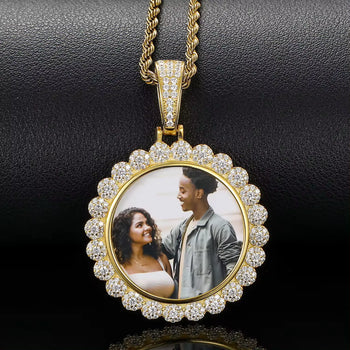 40MM FLOWER MOISSANITE PHOTO PENDANT IN STERLING SILVER - IVORY & EBONY