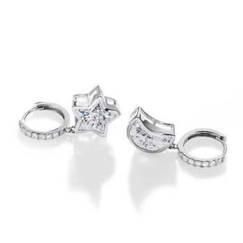 4.5CT STAR AND MOON CUT CELESTIAL STUD EARRING IN SOLID WHITE GOLD