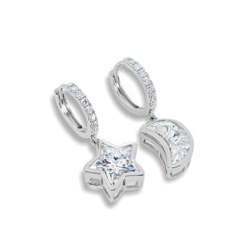 4.5CT STAR AND MOON CUT CELESTIAL STUD EARRING IN SOLID WHITE GOLD