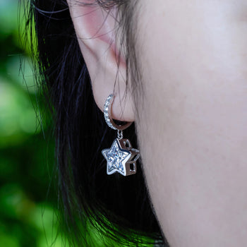 4.5CT STAR AND MOON CUT CELESTIAL STUD EARRING IN SOLID WHITE GOLD