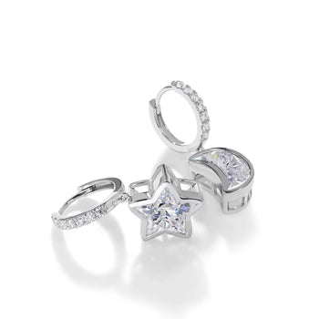4.5CT STAR AND MOON CUT CELESTIAL STUD EARRING IN SOLID WHITE GOLD