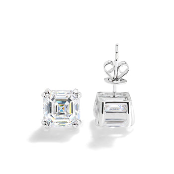 4CT ASSCHER CUT MOISSANITE STUD EARRINGS IN SOLID WHITE GOLD