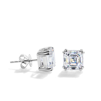 4CT ASSCHER CUT MOISSANITE STUD EARRINGS IN SOLID WHITE GOLD