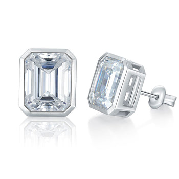 4CT EMERALD CUT MOISSANITE DIAMOND STUD EARRINGS IN STERLING SILVER