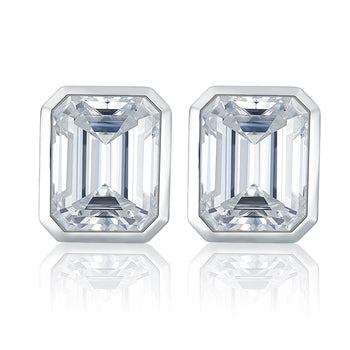 4CT EMERALD CUT MOISSANITE DIAMOND STUD EARRINGS IN STERLING SILVER