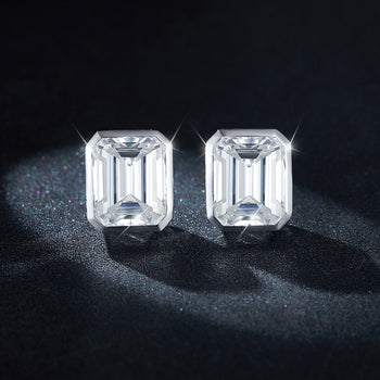 4CT EMERALD CUT MOISSANITE DIAMOND STUD EARRINGS IN STERLING SILVER