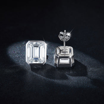 4CT EMERALD CUT MOISSANITE DIAMOND STUD EARRINGS IN STERLING SILVER