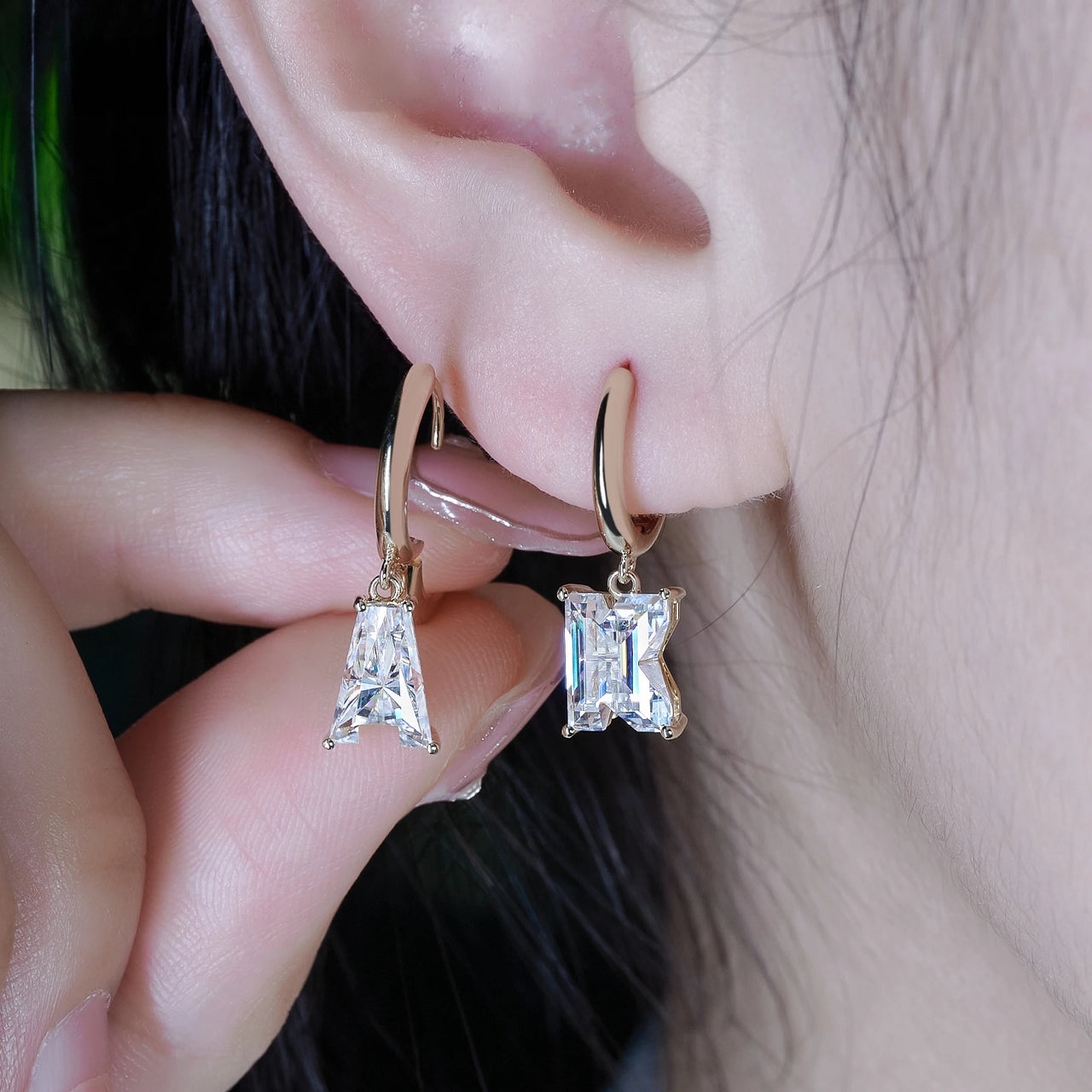 4CT MOISSANITE INITIAL EARRING IN SOLID GOLD