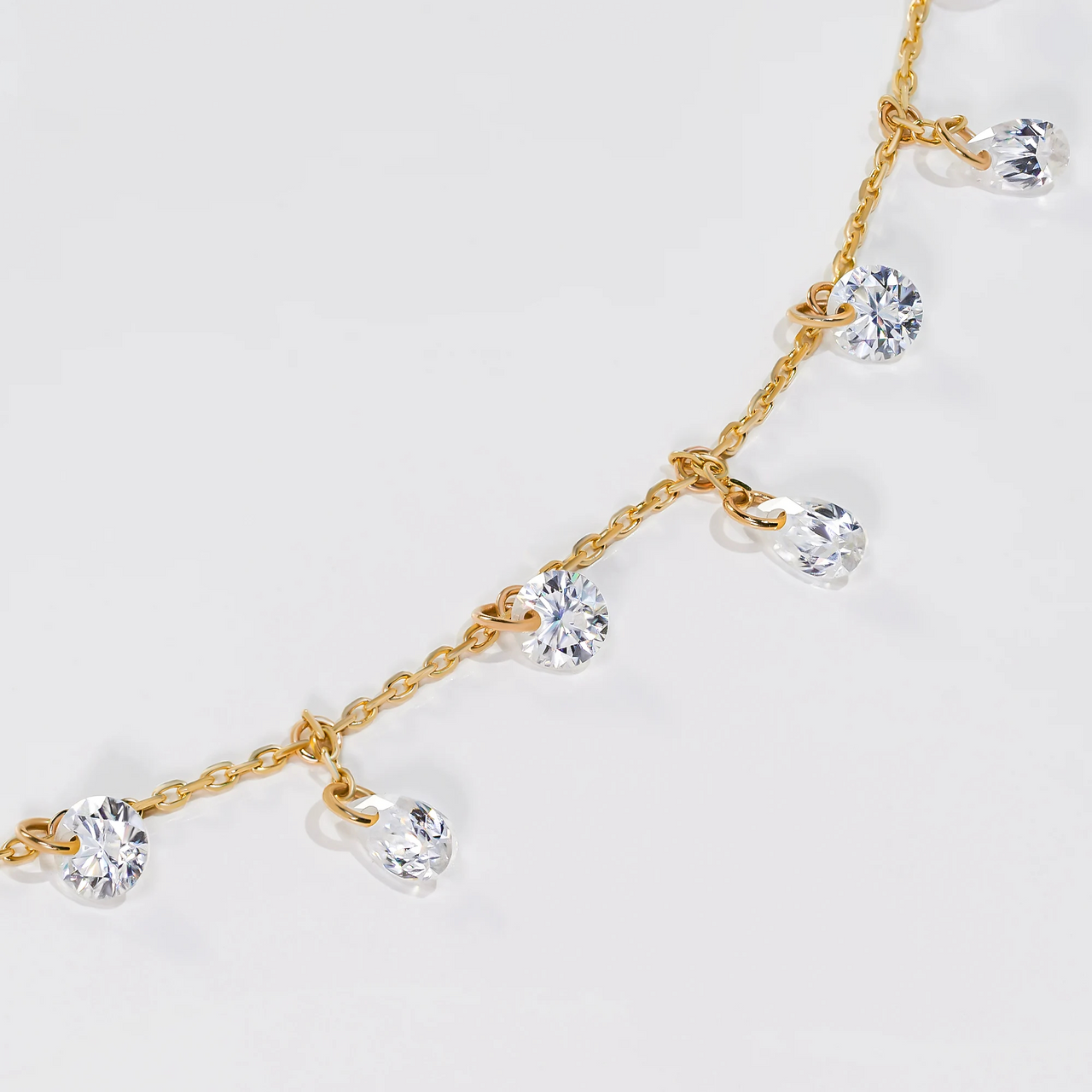 4CT MOISSANITE ROUND & PEAR CUT NECKLACE IN SOLID GOLD