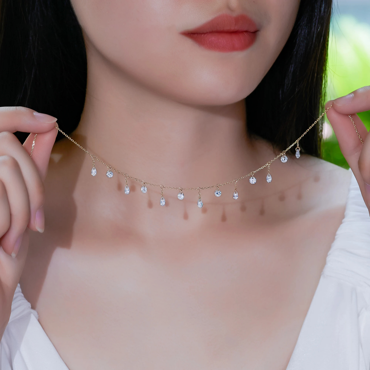 4CT MOISSANITE ROUND & PEAR CUT NECKLACE IN SOLID GOLD