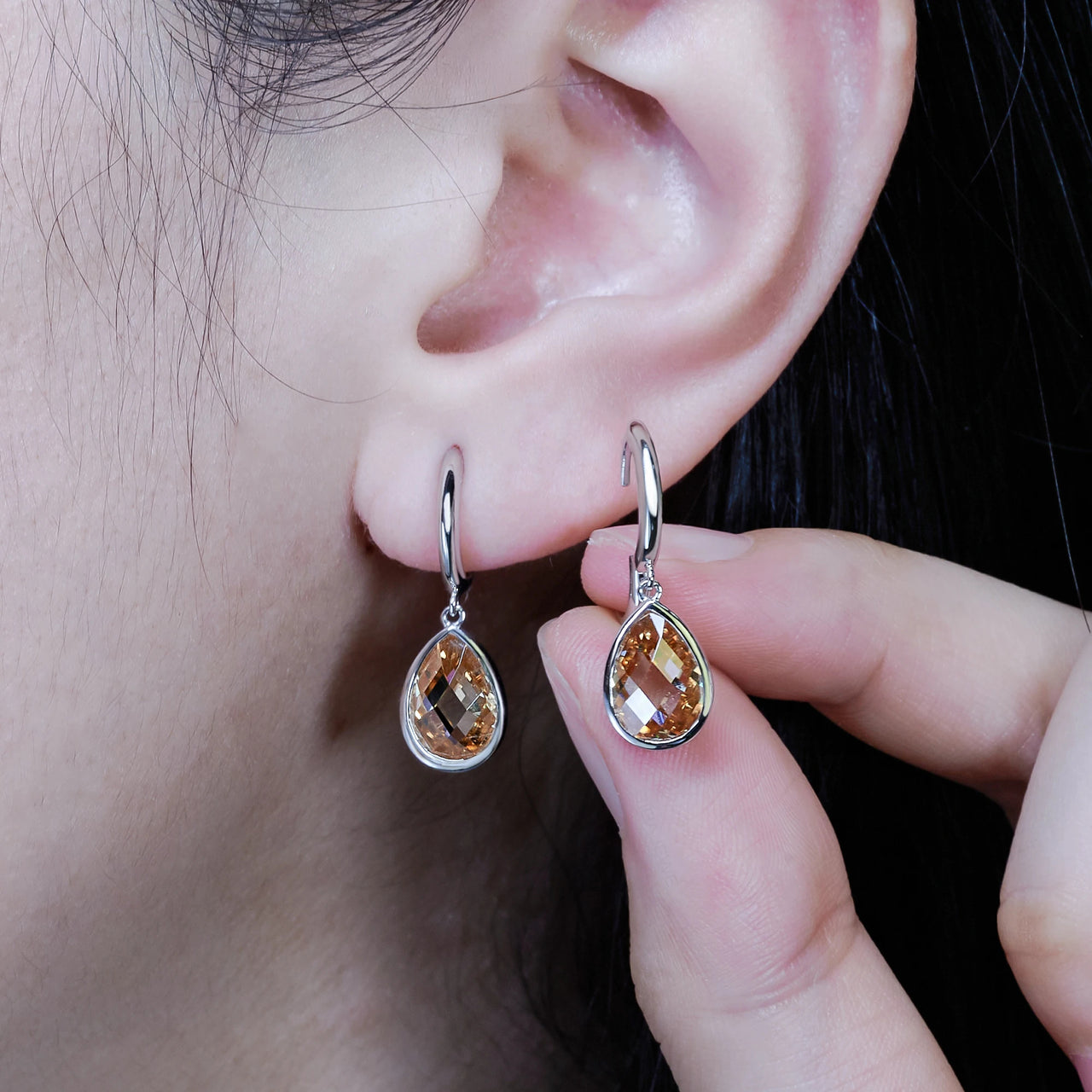 4CT CHAMPAGNE PEAR CUT MOISSANITE DROP EARRINGS IN SOLID GOLD