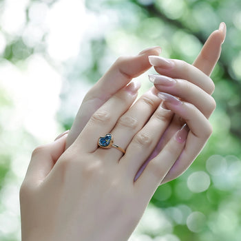 BLUE MOISSANITE DUCK CUT ENGAGEMENT RING IN SOLID GOLD