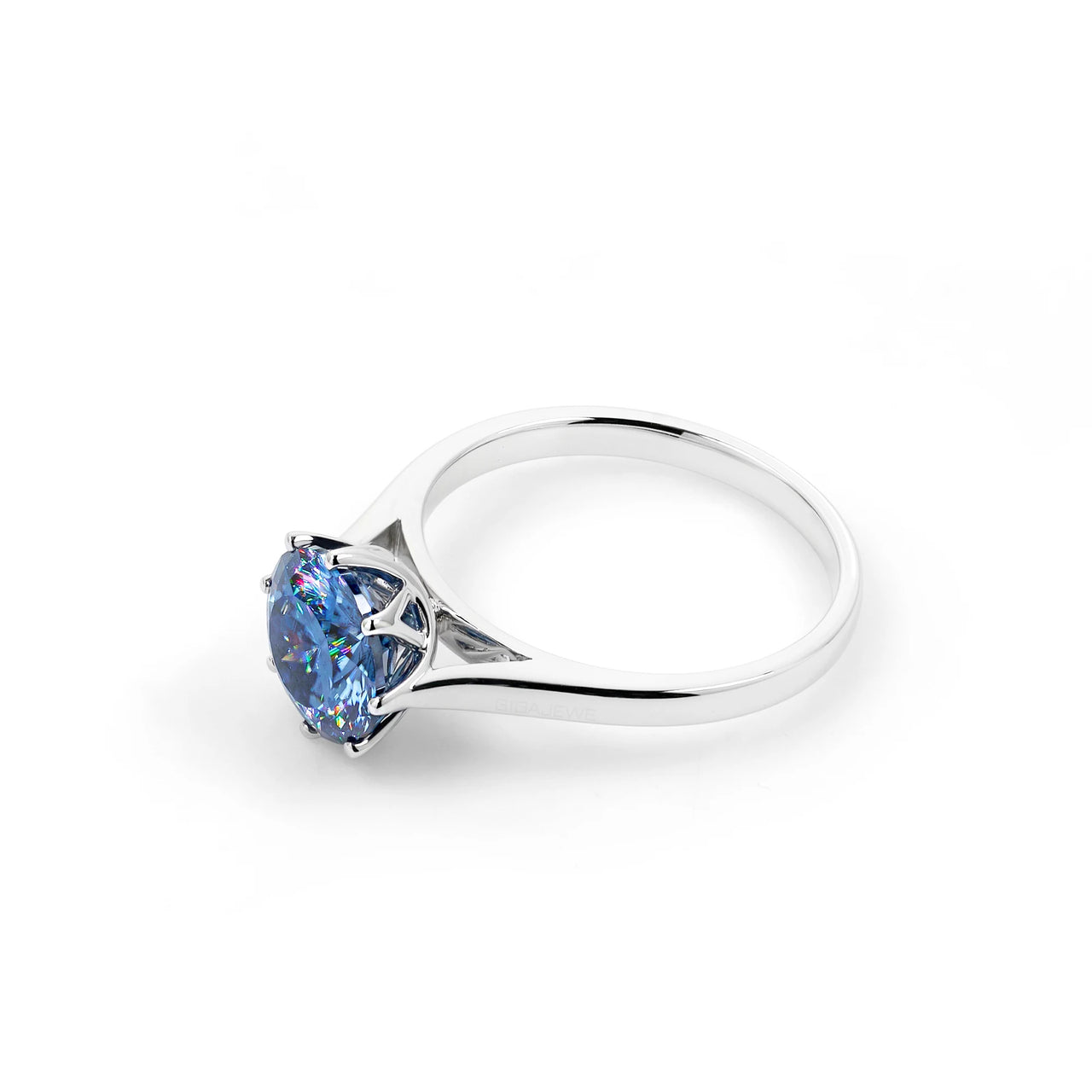 BLUE MOISSANITE PORTUGUESE CUT SOLITAIRE ENGAGEMENT RING IN SOLID GOLD