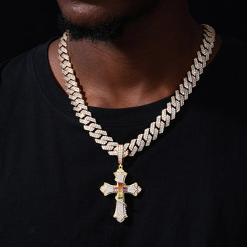 SERPENT OF SALVATION MULTICOLOR CZ MOISSANITE CROSS PENDANT IN STERLING SILVER