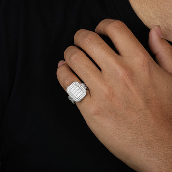 Bague cubaine latérale en moissanite et argent sterling 