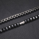 5MM BLACK MOISSANITE TENNIS CHAIN NECKLACE OR BRACELET IN STERLING SILVER