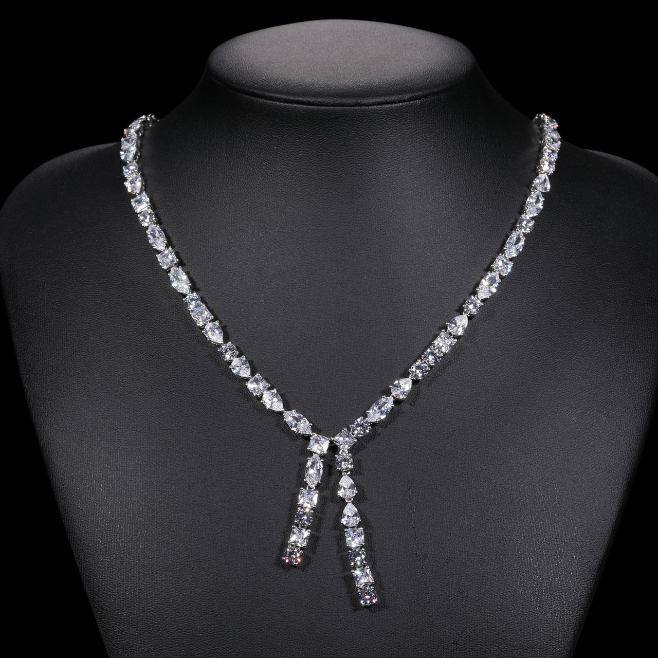 5MM PEAR MARQUISE CUT MOISSANITE DROP TENNIS CHAIN NECKLACE/BRACELET IN STERLING SILVER