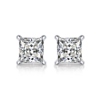 Boucles d'oreilles puces en moissanite taille princesse et argent sterling
