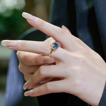 BLUE MOISSANITE DUCK CUT ENGAGEMENT RING IN SOLID GOLD