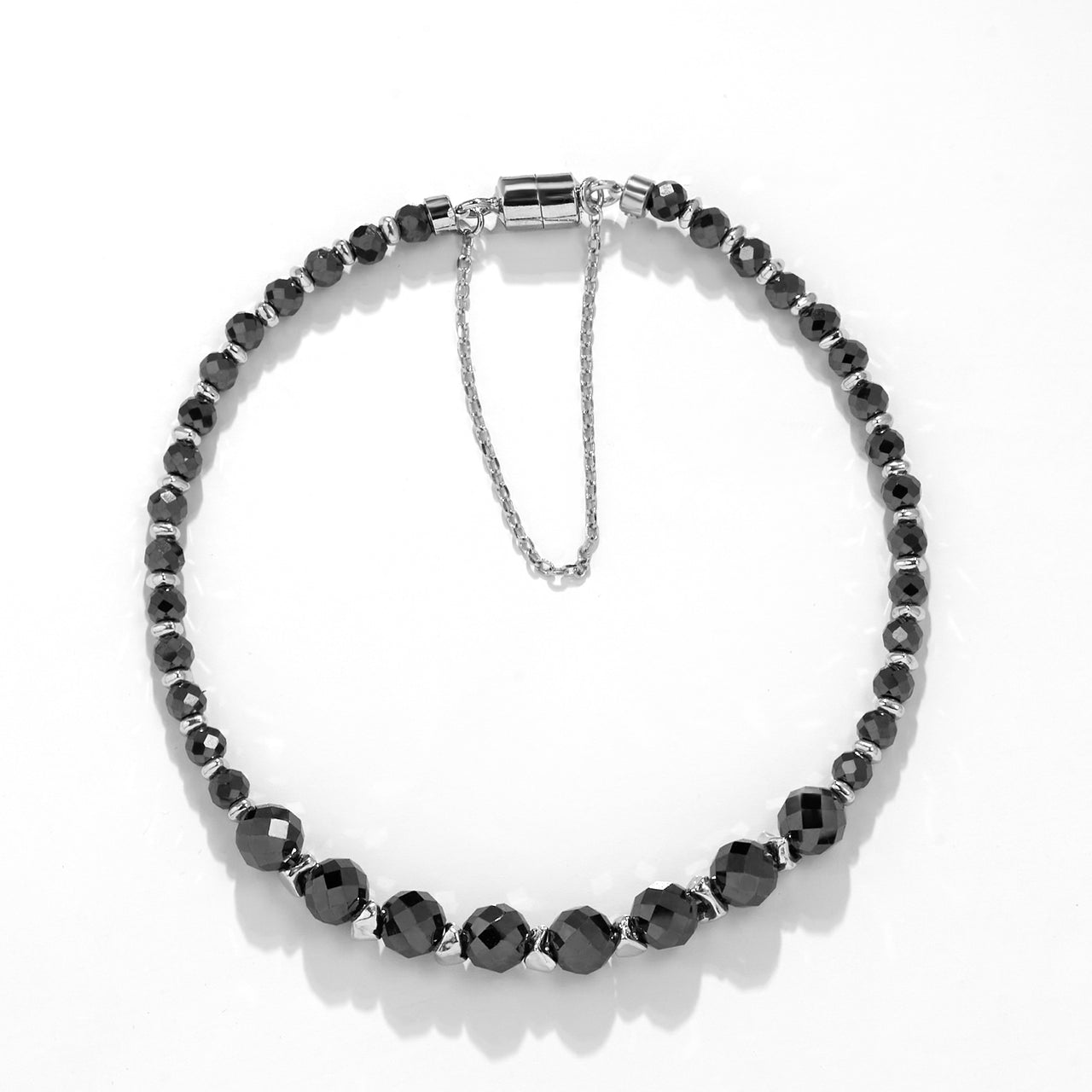 18K WHITE GOLD PLATED MOISSANITE BLACK BEADS BRACELET IN STERLING SILVER