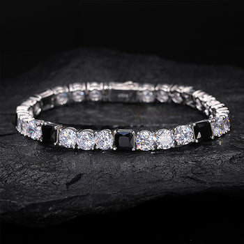 Bracelet tennis en argent sterling avec moissanite CZ noire de 6 mm