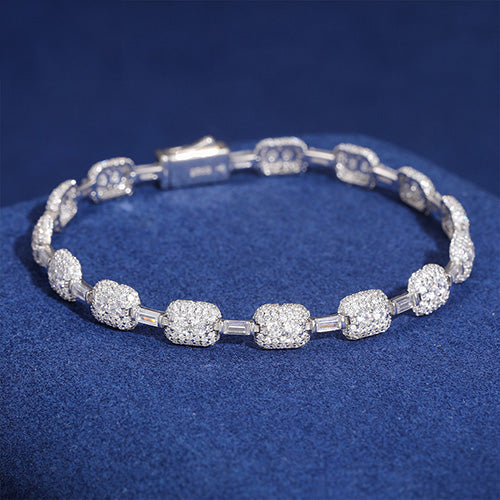 7MM BAGUETTE MOISSANITE MICRO PAVED TENNIS CHAIN BRACELET IN STERLING SILVER