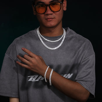 Collier/bracelet tennis en argent sterling avec moissanite taillée en forme de cœur de 7 mm