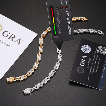 Bracelet chaîne cubaine en argent sterling avec moissanite de 7 mm