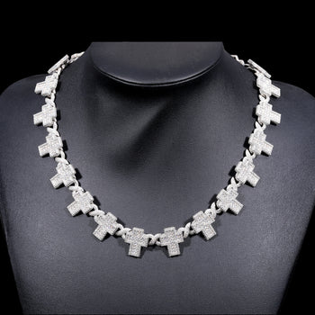 8 mm Kreuzkette mit Moissanit-Gliedern aus Sterlingsilber