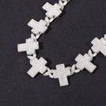 8MM CROSS MOISSANITE LINK CHAIN NECKLACE IN STERLING SILVER