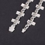 8MM CROSS MOISSANITE LINK CHAIN NECKLACE IN STERLING SILVER