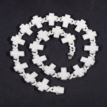 8 mm Kreuzkette mit Moissanit-Gliedern aus Sterlingsilber