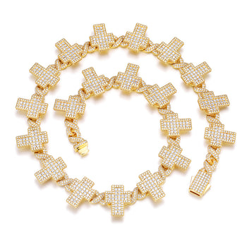 Collier/bracelet en argent sterling avec chaîne cubaine à maillons cubains et moissanite en forme de croix infinie de 8 mm