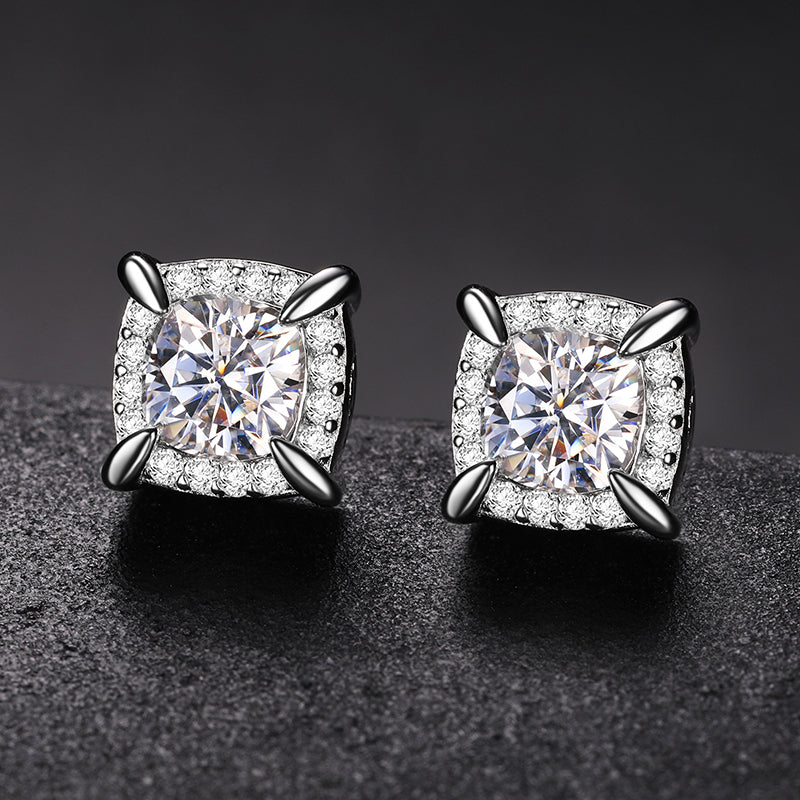 5MM MOISSANITE ENCASED SQUARE STUD EARRINGS IN STERLING SILVER